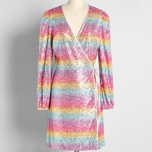 Modcloth Rainbow Sequined Wrap Dress